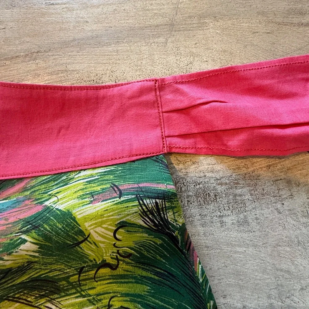 Vintage‎ Handmade Tropical Feather Print Half Apron Pink Green Retro Sweetheart
